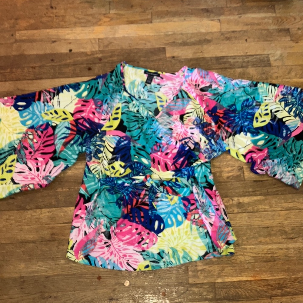 Ashley Stewart Multicolor Leaf Print Top